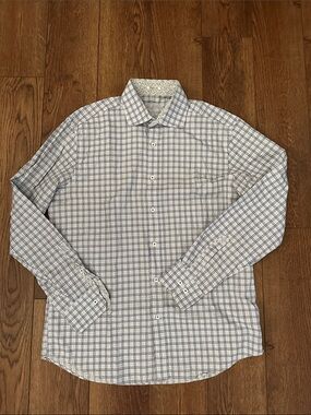 Bugatchi White and Blue Windowpane Dress Shirt